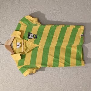 Rare Vintage Kidrobot Polo Shirt Green Yellow Stripes